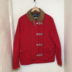 Styled With Sturdy Closures,This Classic Jacket Features A Corduroy Collar And A Plaid Flannel Interior.It Also Features A Spread Collar With Buckle Closure,Long Sleeves,Clasp Closure,Patch Pockets.Made Of 100% Cotton . Winter Red Outerwear With Corduroy Collar, Chore Coat Men, Ralph Lauren Harrington Jacket, Ralph Lauren Preppy, Ralph Lauren Vest, Ralph Lauren Fleece, Shirt Jacket Men, Mens Blazer Jacket, Polo Sport Ralph Lauren