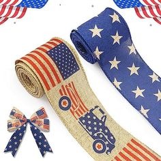 an american flag tie and two patriotic bows