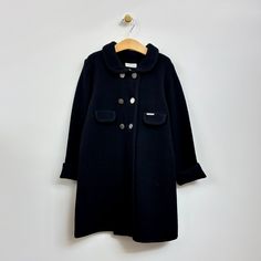 Black boiled wool classic double breasted full length coat with back button belt Full Length Coat, Boiled Wool, Girl Falling, Double Breasted, Full Length, Cute Outfits, Wool, Quick Saves, Black