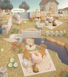 an animated image of a baby's room with furniture and flowers on the ground