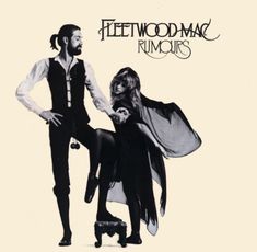 a man and woman standing next to each other in front of a white background with the words fleetwood mac rumours on it