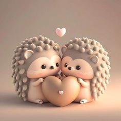 two hedgehogs hugging each other with a heart