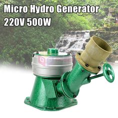 a green water pump with the words micro hydro generator on it's front and side