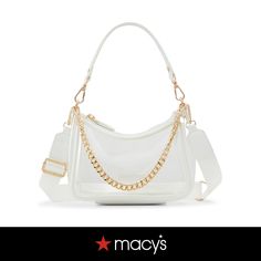 in stock Versatile White Shoulder Bag With Gold-tone Hardware, Everyday White Shoulder Bag With Clear Strap, Chic Crossbody Shoulder Bag With Clear Strap, Chic White Baguette Bag For Shopping, Versatile White Bag With Gold-tone Hardware, Chic White Hobo Bag With Zipper Closure, White Bag With Gold-tone Hardware, White Bags With Gold-tone Hardware, Elegant Shoulder Bag With Clear Strap