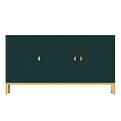 a green cabinet with gold handles and two doors on the front, it has an intricate pattern