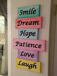 the words smile, dream, hope, patient love laugh