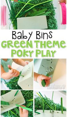 the instructions to make baby bins for green theme poky play with grass and paper