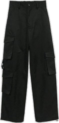 Black Personalized Belt Cargo Pants - Anagoc Black Workwear Bottoms With Patch Pockets, Black Cargo Pants With Belt Loops For Work, Black Wide Leg Pants With Patch Pockets, Black Wide-leg Pants With Patch Pockets, Casual Black Cargo Pants With Patch Pockets, Black Cargo Pants With Pockets For Work, Black Cargo Bottoms For Workwear, Black Bottoms With Patch Pockets For Fall, Black Techwear Bottoms With Patch Pockets