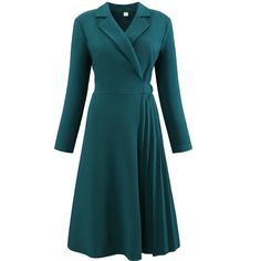 Keep your look casual and elegant in winter weather with this pleated dress from Hobemty, featuring long sleeve, notch lapel, faux warp neck, A-line, no lined, midi length, pleated design, pockets. Pair with delicate necklace and heels for a chic office look. Comfortable and classic, this fashion dress is perfect on its own or as a layer under a blazer or jacket. Focused on Ladies' Semi-Formal Wear - This casual dress can be a perfect addition to almost any outfit from formal to daily wear, grea Formal Work Dresses, Meeting Office, Long Sleeve Satin Dress, Ribbed Bodycon Midi Dress, Party Gown Dress, Wedding Casual, Semi Formal Wear, Midi Pencil Dress, Work Meeting