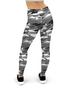 Black, white and grey in a classic camouflage print. The Gearbunch Black & White Camo Yoga Pants have a body-flattering fit that will make you feel super comfortable even during the most intense workouts. They come with a high waistband and are made from super soft stretchy fabric. Be Happy, Be Bright, Be You with Gearbunch Gray Athletic Fit Activewear For Casual Wear, Fitted Gray Activewear For Streetwear, Gray Fitted Activewear For Streetwear, Sporty Camouflage Sports Bottoms, Camouflage Athleisure Bottoms For Gym, Camouflage Fitted Bottoms For Athleisure, Fitted Camouflage Workout Bottoms, Fitted Camouflage Leggings For Sports, Camouflage Stretch Sporty Activewear