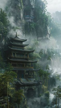 Chinese Mountains Photography, Ancient China Landscape, Chinese Temple Architecture, Ancient Japan Aesthetic, Chinese Mountain Painting, Chinese Ancient Art, Ancient Chinese Temple, Korean Forest, Atmospheric Wallpaper