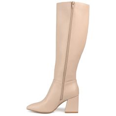 A bold boot that will definitely add a striking finish to your everyday outfits the Landree by Journee Collection. This vegan leather boot is detailed with a 4 mm Tru Comfort Foam� insole and a wide-calf for the perfect fit. An almond-toe inside zipper and a covered block heel give this mix-and-matchable style a fresh look. At Journee Collection our boot styles will have your outfit looking even better than before. They will give you that finishing touch that will have your outfit looking straig Tall Pointed Toe Boots For Fall, Tall Fall Boots With Block Heel, Tall Fall Boots With Pointed Toe, Tall Boots With Reinforced Heel And Almond Toe, Tall Almond Toe Boots With Reinforced Heel, Wide Calf Ankle Boots For Fall, Spring Wide Calf Boots For Workwear, Fall Wide Calf Ankle Boots, Fall Wide Calf Heeled Boots With Reinforced Heel