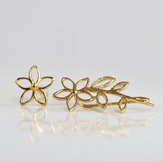 14K Gold / Sterling Silver Dainty Everyday Earrings Set, Lotus Flower Ear Climber Crawler Sweep Jacket and Single Stud, Boho Jewelry Gift Leaves Earrings, Cuff Earring, Flower Ear