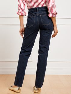 Our flattering '90s-inspired straight leg silhouette. Higher waist for a modern fit. Crafted with Five-Pocket styling and a hint of stretch. Features Straight Leg Hits High Waist Full Length Fly front with button closure Five pocket Imported Fit: Misses: 30 1/2"; Petites: 28 1/2"; Plus: 30 1/2"; Plus Petite: 28 1/2" Material: 99% Cotton 1% Lycra® Spandex Care: Wash Before Wearing, Turn Garment Inside Out, Machine Wash Cold With Like Colors, Only Non-Chlorine Bleach When Needed; Tumble Dry Low, Warm Iron If Needed | High Waist Relaxed Jeans - Michele Wash Talbots Relaxed Jeans, 90s Inspired, Modern Fit, Modern Classic, Inside Out, Full Length, High Waist, Straight Leg, High Waisted