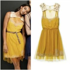 Nwt Rodarte For Target 20th Anniversary Dress L A Delicate, Quirky Piece From The Mulleavy Sisters Of Rodarte In A Collaboration For Target That Is Sure To Turn Heads. This Golden Mustard Slip Dress With Tulle Overlay Is Trimmed With Lace And Finished Off With Satin Bow Shoulder Details. New. With. Tag. Yellow Tulle Dress, Dress With Tulle Overlay, Anniversary Dress, Swirl Dress, Dress With Tulle, Black Lace Mini Dress, Silk Wrap Dresses, Ruffle Midi Dress, Silk Midi Dress