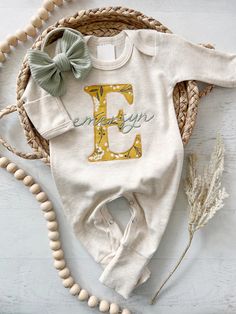 Personalized Baby Girl Romper and Hat Set, Vintage Floral Infant Coming Home Outfit, Baby Shower Gift, Sleeper With Footies, Custom Name - Etsy Beige Cotton Onesie For Spring, Family Matching Spring Cotton Onesie, Spring Family Matching Cotton Onesie, Spring Cotton Onesie For Family Matching, Long Sleeve Cream Onesie For Spring, Cream Long Sleeve Onesie For Spring, Fall Cream Cotton Onesie, Cotton Onesie With Letter Print For Spring, Cute Cream Onesie For Loungewear