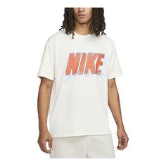 Nike Sportswear NRG T-Shirt 'White Orange' DO6368-010 White Logo T-shirt For Streetwear, White Logo Print T-shirt For Sports Season, White Athleisure T-shirt For Sports Season, White Athleisure T-shirt With Logo Print, White Graphic Print T-shirt For Light Sports, White Short Sleeve Sportswear T-shirt, White T-shirt For Streetwear During Sports Season, White T-shirt For Streetwear And Sports Season, White Sporty Crew Neck T-shirt