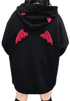 PRICES MAY VARY. Material: Polyester,Spandex very breathable,comfortable and lightweight This Black Devil Wings Pattern Hoodie Features Unique Design, Easily Pairing With Jeans, Leggings Or Other Any Clothes. Occasion: Great for your travels, daily life, work, study, outdoor sports, vacations, specific party, spring, autumn and winter jogging, walk, couples wear, friends wear, classmate wear, etc. Care instructions: Machine wash in cold water, gentle cycle with mild detergent, hang to dry. Pleas Devil Wings, Devil Horns, Womens Sweatshirts Hoods, Fashion Hoodies, Loose Pullover, Top Streetwear, Really Cute Outfits, Hoodie Girl, Casual Sweatshirt