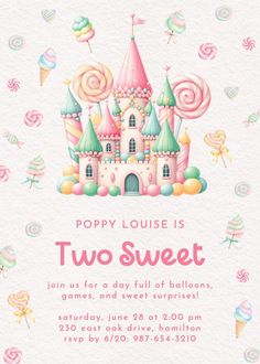 Lollipops castle - birthday invitation  #invitations #printable #diy #template #birthday #party