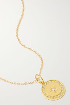 Andrea Fohrman's 18" necklace is cast in the shape of a full moon - a spiritual symbol of femininity believed to signify creativity, wisdom and intuition. It's handmade from polished 18-karat gold and set with an array of glistening diamonds. It's such a thoughtful birthday or anniversary gift for someone special. Fine Diamond Necklace With Coin Pendant, Celestial Style Hallmarked Round Pendant Necklace, Fine Jewelry Diamond Necklace With Coin Pendant, Spiritual Yellow Gold Jewelry With Single Cut Diamonds, Yellow Gold Medallion Necklace With Single Cut Diamonds, Fine Jewelry Yellow Gold Necklace With Moon Charm, Luxury White Gold Necklace With Moon Charm, Diamond Medallion Necklace Hallmarked, Diamond Medallion Necklace With Hallmark