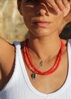 Red Bead ecklace| Summer Jewelry | Christina Magdolna Hand-strung Yellow Gold Beaded Necklace As Gift, Pyramid Eye, Red Beaded Necklaces, Red Opal, Jewelry Classic, Color Palette Pink, Diamond Eyes, Gemstone Beaded Necklace, Carnelian Beads