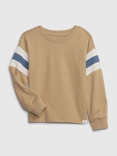 Saw this on Gap: Sporty Cotton T-shirt With Ribbed Cuffs, Gap Cotton Crew Neck Sweatshirt, Sporty Cotton Tops By Gap, Gap Crew Neck Tops For Fall, Sporty Striped Top With Ribbed Cuffs, Casual Crew Neck T-shirt With Striped Sleeves, Casual Crew Neck Sweatshirt With Striped Cuffs, Casual Striped Sleeve Crew Neck T-shirt, Casual Gap Tops With Ribbed Cuffs