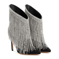 Xena Ankle Boot Black & Crystal | Sophia Webster Glamorous Winter Boots With Rhinestone Fringe, Elegant Fringe Boots For Party, Elegant Fringe Party Boots, Chic Fringe Boots For Party, Pointed Toe Party Boots With Fringe, Party Boots With Fringe And Pointed Toe, Glamorous High Heel Boots With Rhinestone Fringe, Glamorous Rhinestone Fringe Boots For Night Out, Chic Evening Heeled Boots With Rhinestones