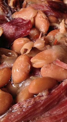 closeup of beans and meat on top of each other