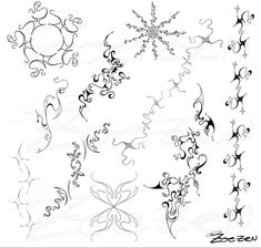 an image of different designs on the back of a tattoo design book, which includes swirls and snowflakes