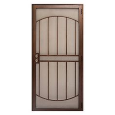 an image of a door that is brown and has metal bars on the top half