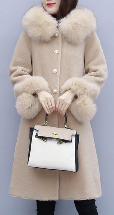 $144.90 - Beautiful beige light brown winter long coat jacket (also for autumn) with fur collar. This cute coat is good for a fashion trendy street style look. For women, teens and ladies. Can be used for casual daily every day wear. #coat Beige Long Sleeve Wool Coat For Winter, Long Neutral Outerwear For Winter, Neutral Long Winter Outerwear, Elegant Cream Fur Coat With Faux Fur Trim, Luxury Cream Fur Coat For Winter, Chic Long Beige Wool Coat, Chic Beige Long Wool Coat, Elegant Long Neutral Wool Coat, Elegant Cream Fur Coat With Long Sleeves