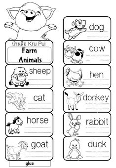 farm animals worksheet for kids to practice their english and chinese language writing skills