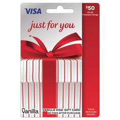 a red and white gift card with a ribbon on it that says, just for you