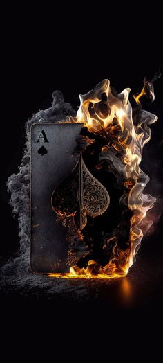 a burning ace playing card with flames coming out of it's back and sides