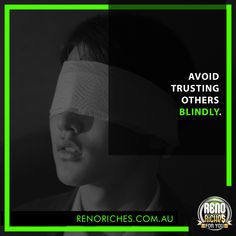 a man with blindfolds on his face and the words avoid trusting others