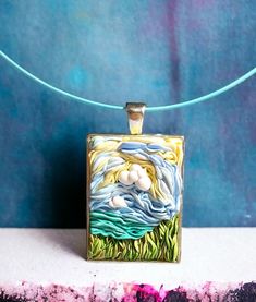 Artistic Blue Jewelry For Summer, Artsy Summer Jewelry For Gifts, Artsy Summer Jewelry As A Gift, Unique Blue Necklace Gift, Van Gogh Clay Art, Blue Wearable Art Necklace For Gift, Hand Painted Blue Wearable Art Jewelry, Blue Wearable Art Necklace As Gift, Blue Hand Painted Wearable Art Jewelry