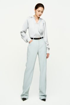 Crafted with a flattering slim leg fit and high-quality crepe fabric, these pants provide both style and comfort. Perfect for long days at the office or formal events, these pants are a must-have for any fashion-forward working woman. Luxury Gold-tone Hardware Belts For Work, Luxury Leather-lined Belt For Formal Occasions, Formal Leather Belt With Gold-tone Hardware, Belt Making, Crepe Blazer, Mean Blvd, Dusky Blue, Satin Shirt, Working Woman