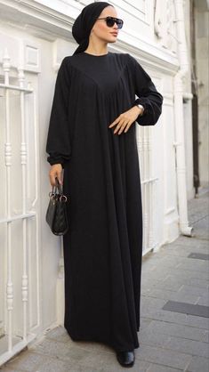 Solid Color Long Sleeve Abaya Dress in Four Colors - By Baano Solid Long Sleeve Maxi Dress For Eid, Solid Color Abaya With Modesty Panel For Eid, Elegant Solid Color Abaya With Modesty Panel, Eid Abaya With Modesty Panel In Solid Color, Solid Color Long Maxi Dress For Eid, Modest Abaya With Modesty Panel, Modest Solid Color Maxi Dress, Long Abaya With Modesty Panel, Casual Solid Color Maxi Length Abaya