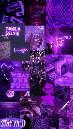 a collage of images with neon colors