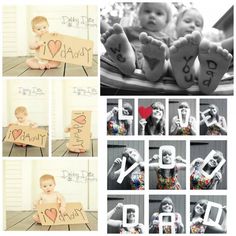 a collage of photos with babys and teddy bears holding up signs that say i love you