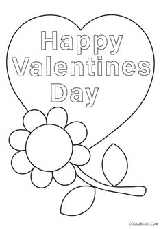 valentine's day coloring page with a heart shaped flower and the words happy valentine's day