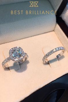 two engagement rings in a box with the words best bridalancee written on it