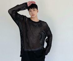 Casual Crew Neck Mesh Top For Streetwear, Black Casual Crew Neck Mesh Top, Casual Black Crew Neck Mesh Top, Alt Mens Fashion, Mesh Outfit, Aesthetic Outfits Men, Fairytale Photography, Open When, Diy Plants