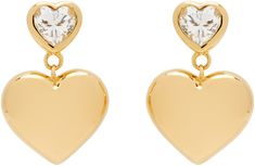 Pair of drop earrings in 14k gold-plated brass. · N-dia faux-diamond at face · Graphic at drop · Post-stud fastening · Logo-engraved sterling silver hardware · H1 x W0.5 Supplier color: Gold Face Graphic, Jewelry Inspo, Heart Jewelry, Silver Hardware, Heart Pendant, Gold Earrings, Heart Shapes, Fine Jewelry, 925 Sterling Silver