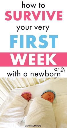 a baby sleeping on top of a bed with the words how to survive your very first week