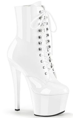 SKY-1020 Patent White Boots-Pleaser-Tragic Beautiful Neon Heels, 7 Inch Heels, Alternative Shoes, High Heel Stiefel, Dance Heels, Exotic Dance, Striped Shoes, Heels White, Pleaser Shoes