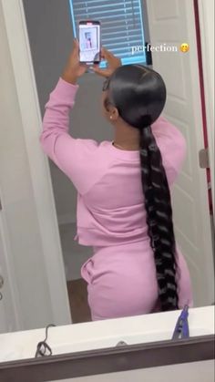 Mid Slick Ponytail, Ponytail With Weave, Long Hair Ponytail Styles, Cute Weave Hairstyles, Slick Ponytail, Weave Ponytail, Big Box Braids Hairstyles