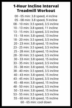 a printable workout sheet with the instructions for how to use treadmills and speed