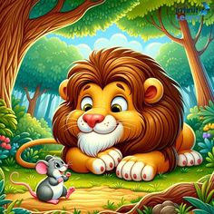 a lion and a mouse in the forest