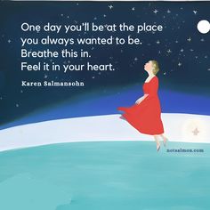 a woman in a red dress looking up at the sky with stars above her and a quote from keren salmonon on it